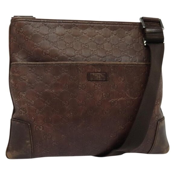 GUCCI GG Canvas Guccissima Shoulder Bag Leather Brown Silver 162914 Auth BA4492 - Picture 1 of 16